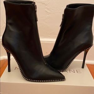 Designer inspired black zip front booties